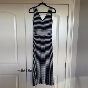 Boden navy white striped v neck jersey knit sleeveless maxi dress US 8 Boden 12
